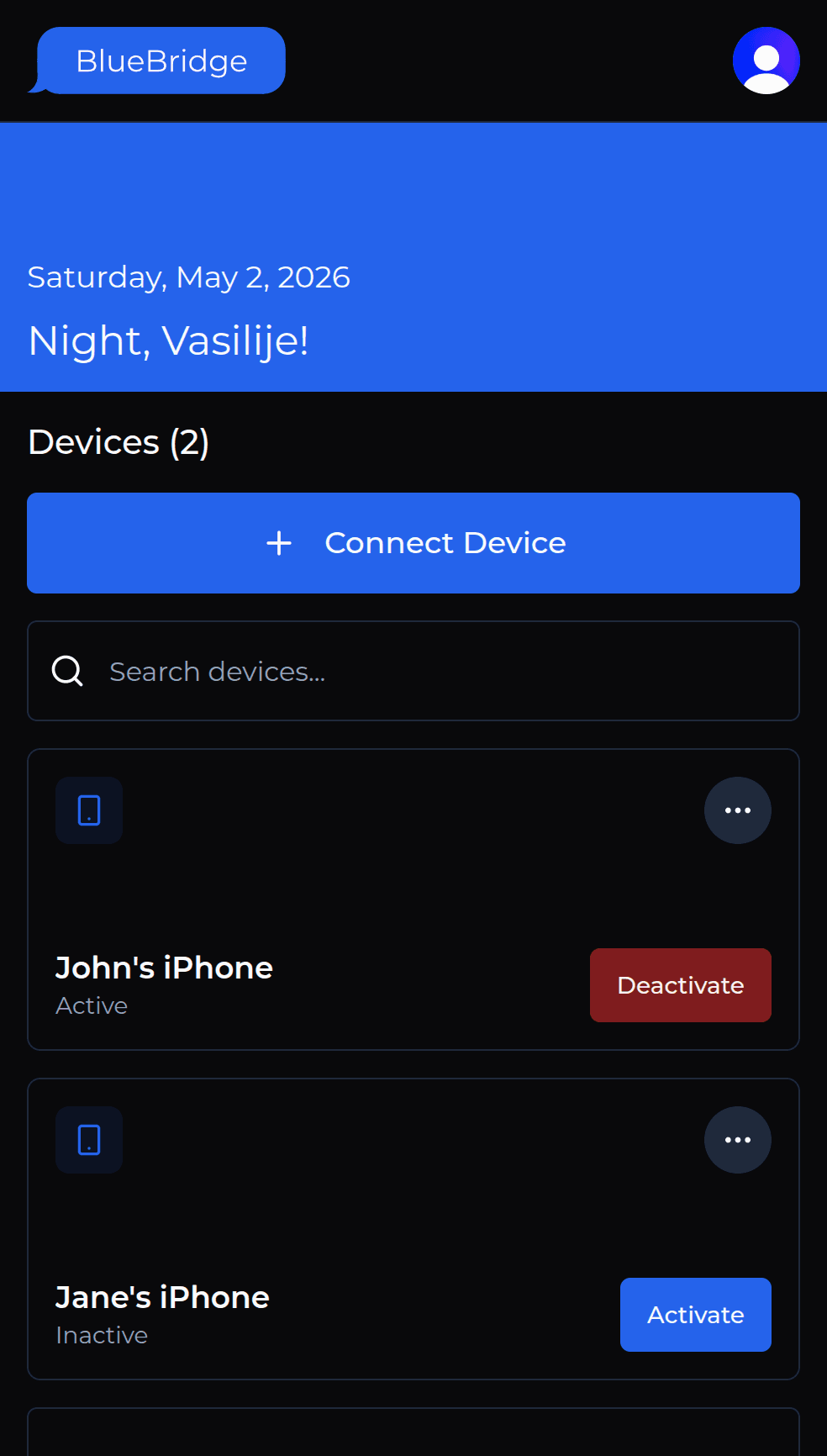 BlueBridge mobile interface
