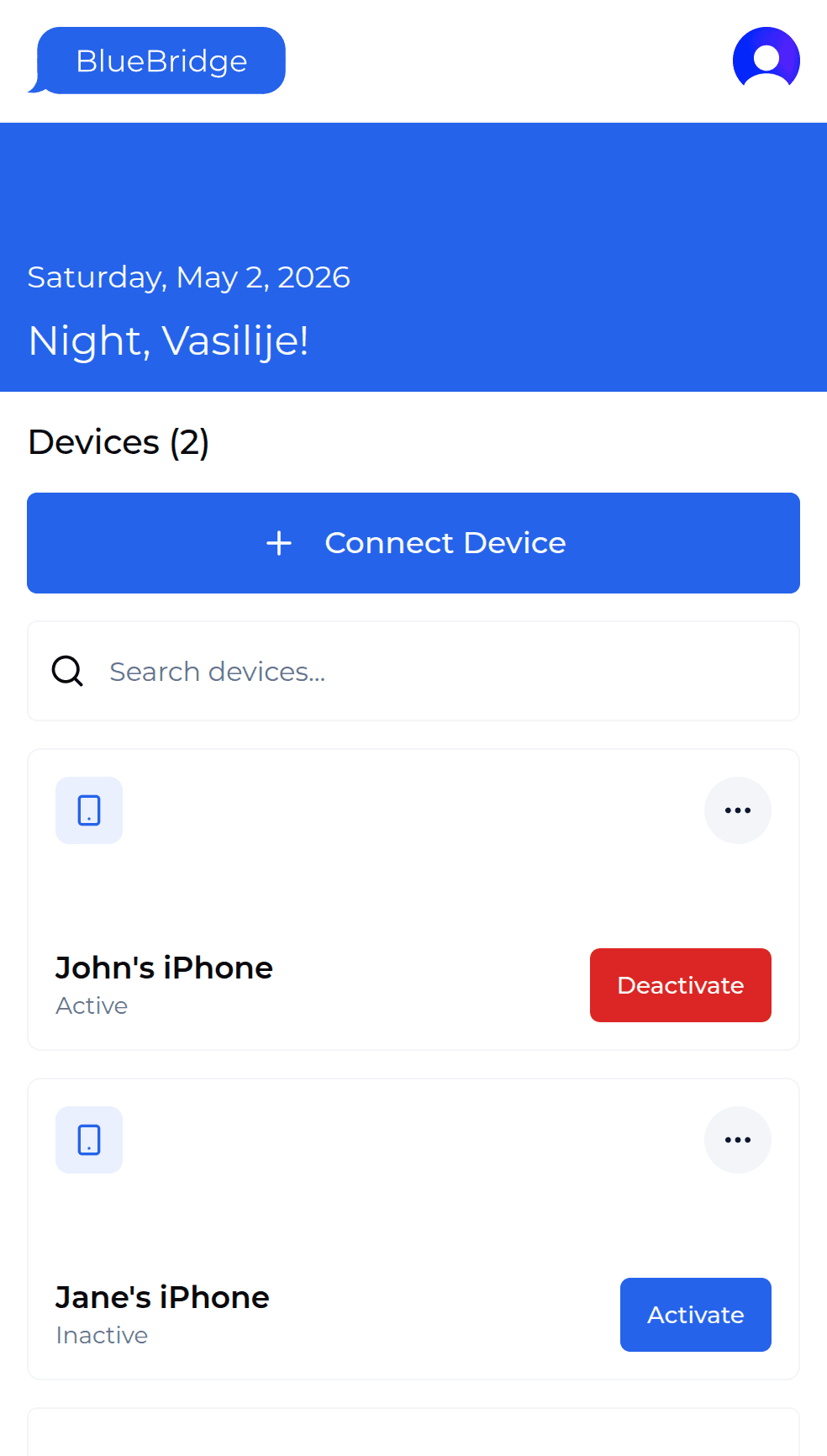 BlueBridge mobile interface